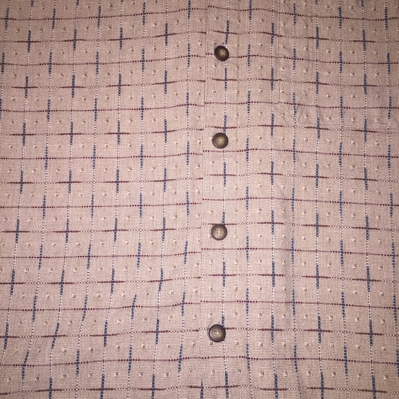 Tan burgundy and denim blue Textile Textured button-down shirt - Picture 2 of 5